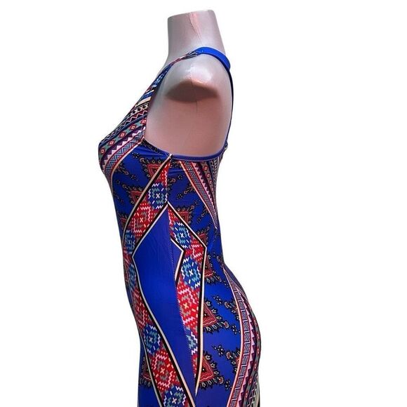 Boho Tribal Maxi Dress Women's S/M Multi Geometric V-neck Sleeveless Racerback - Picture 9 of 12
